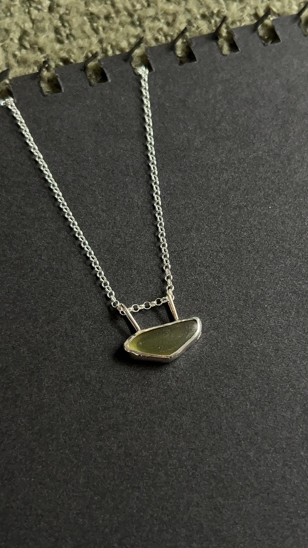 long green seaglass pendant necklace
