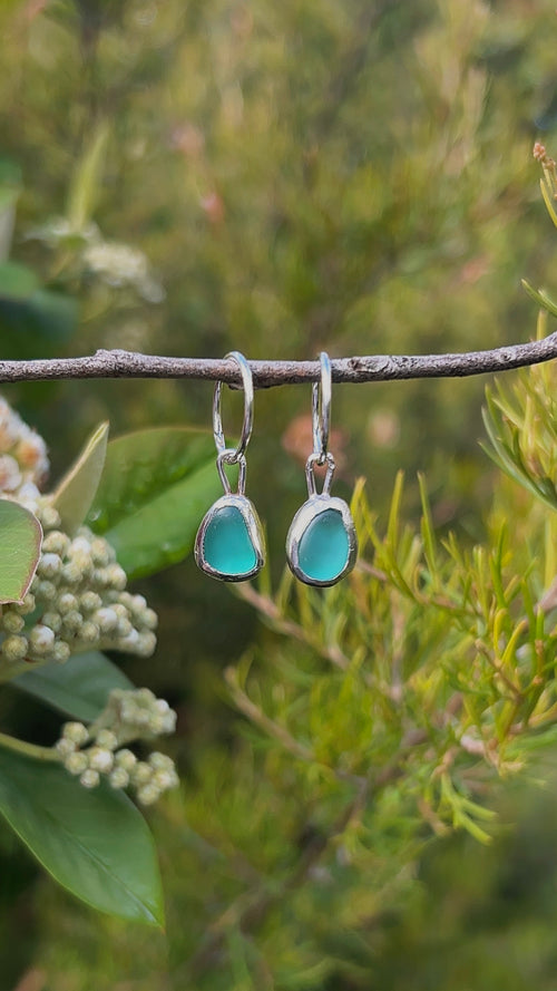 aqua seaglass hoops