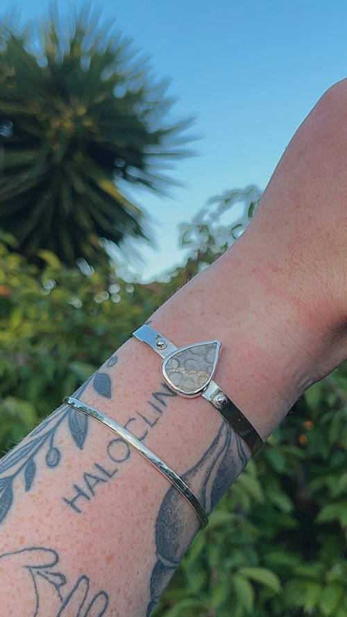 accent ball tear drop fossil coral bracelet cuff