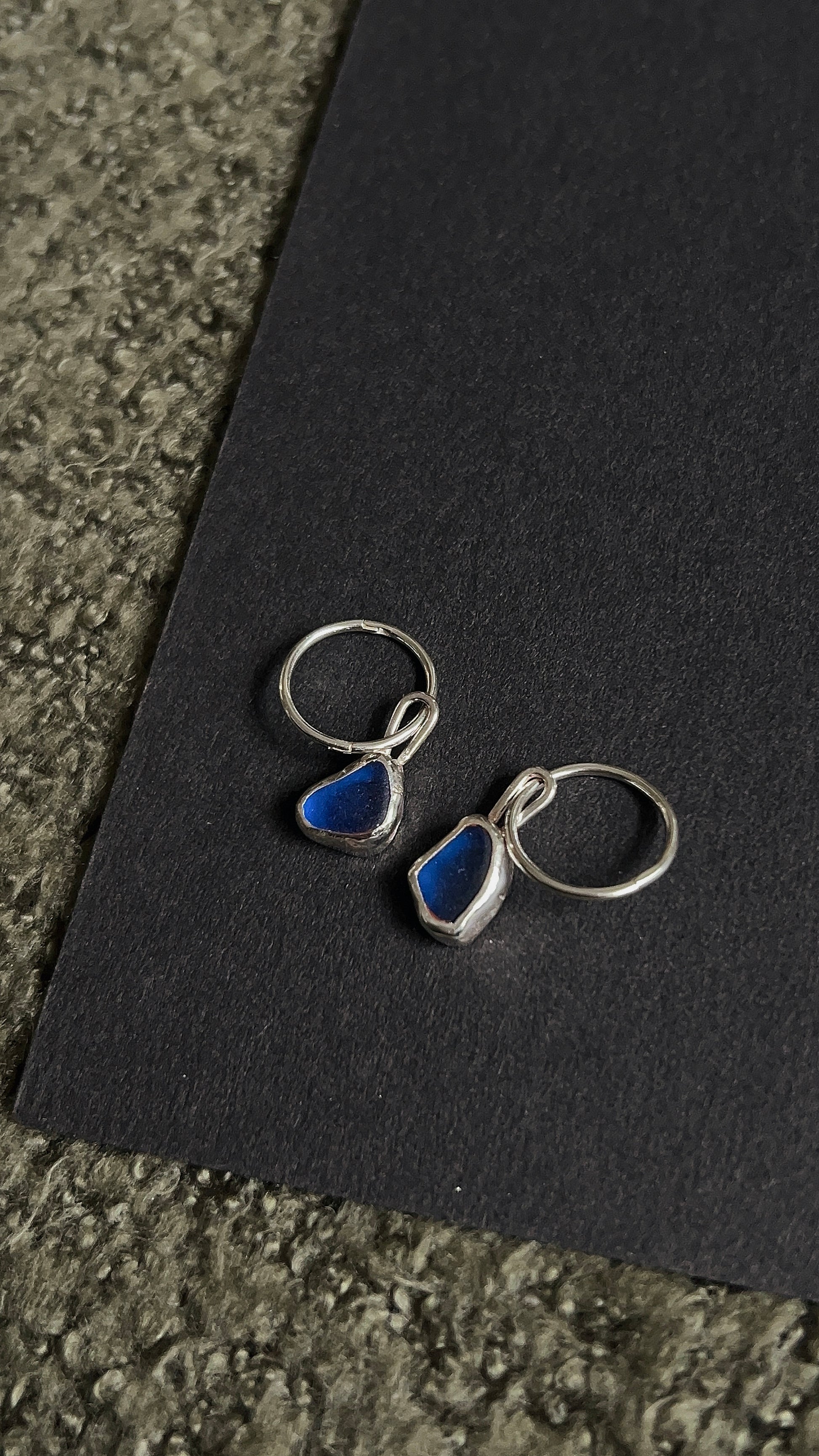 cobalt blue seaglass hoop earrings