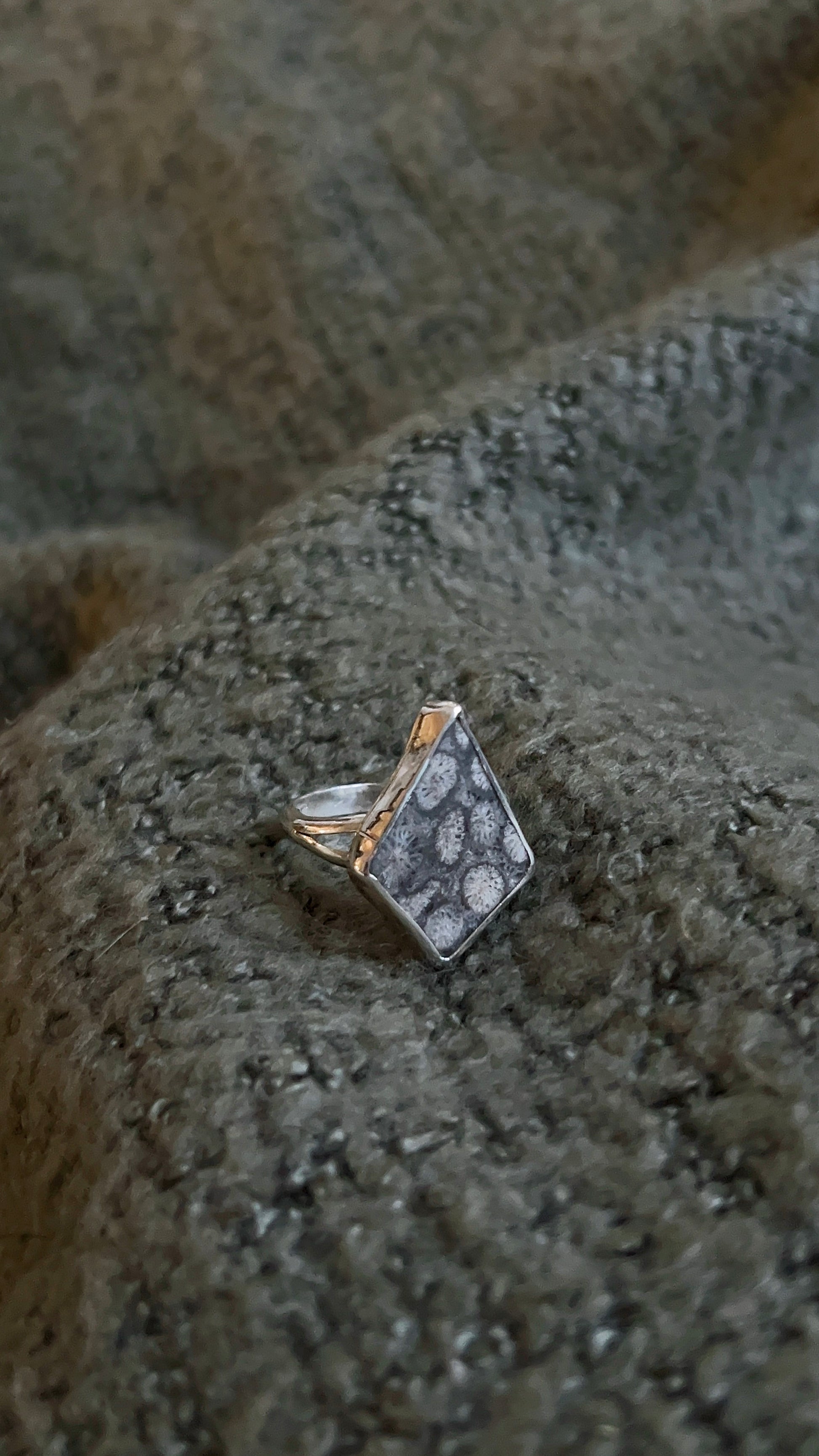 size S fossil coral ring - kite shaped