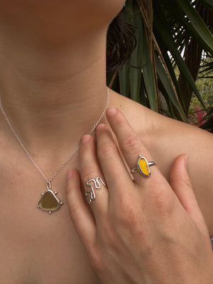 warm yellow seaglass ring size S (US 9.5)