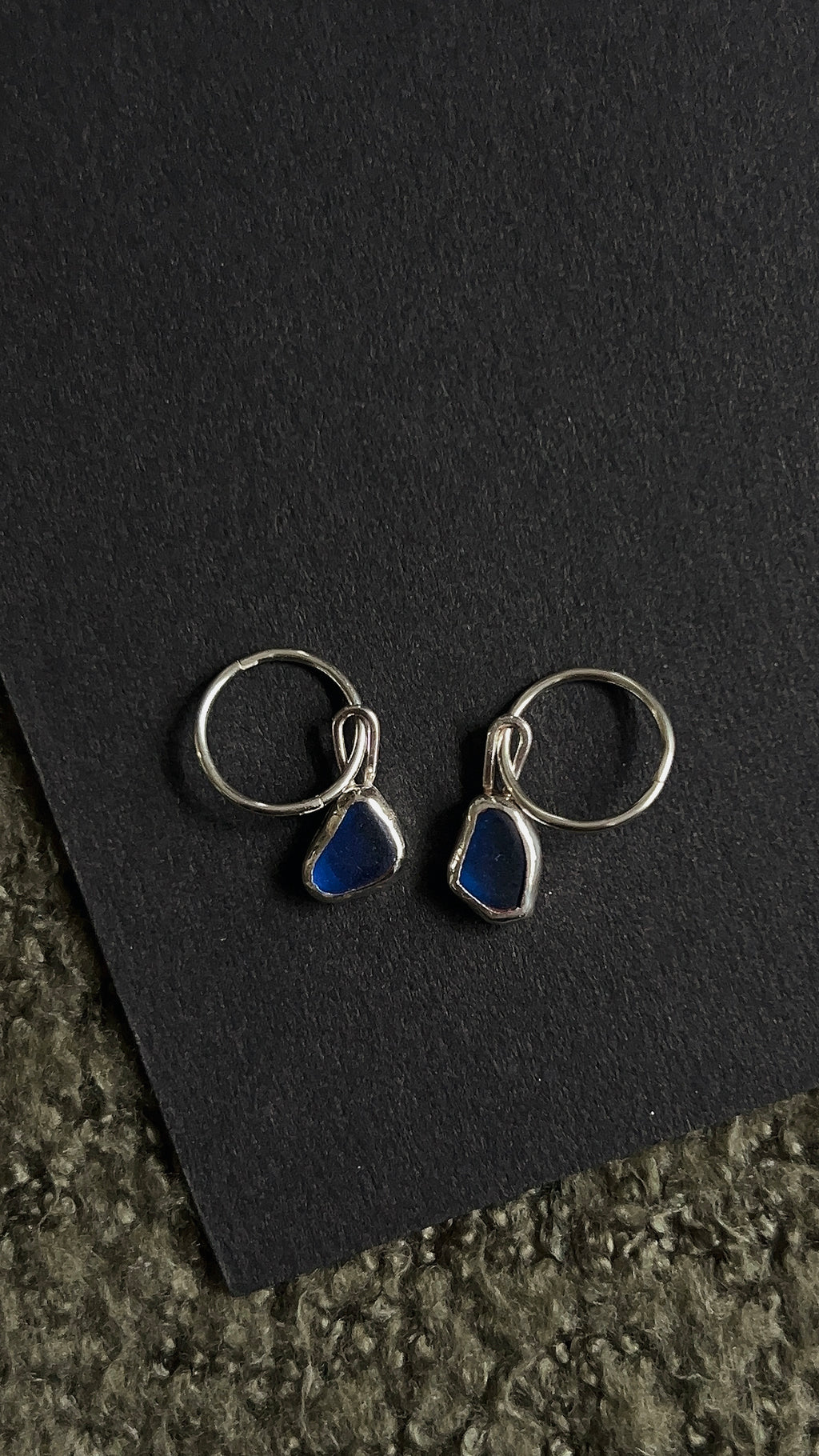 cobalt blue seaglass hoop earrings