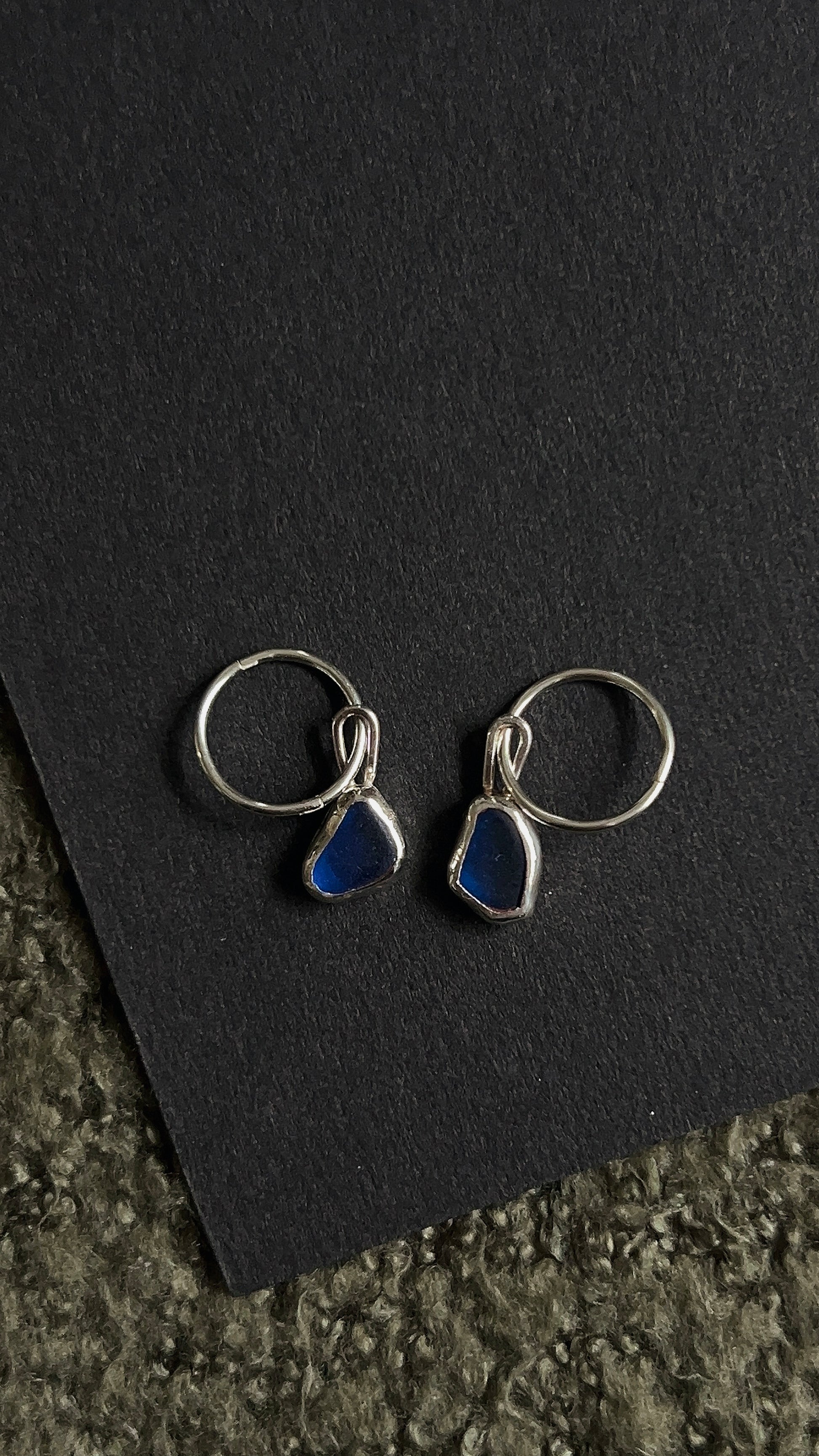 cobalt blue seaglass hoop earrings
