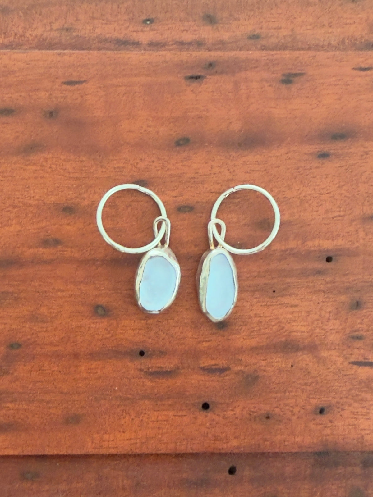 light blue seaglass hoops