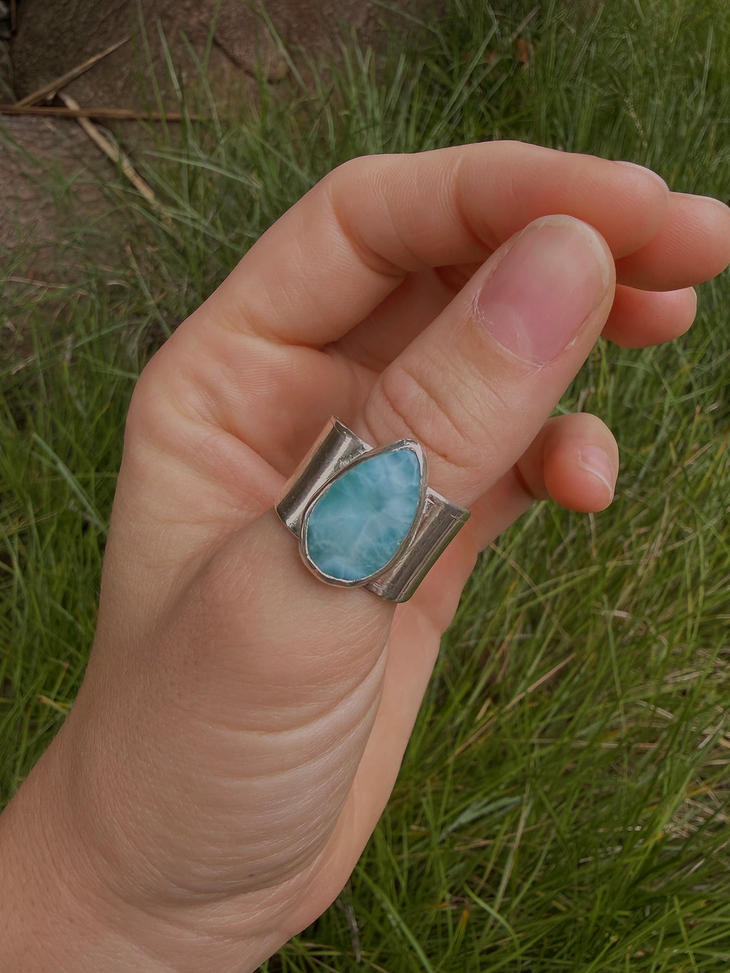 natural larimar ring (adjustable large size - U to Z)