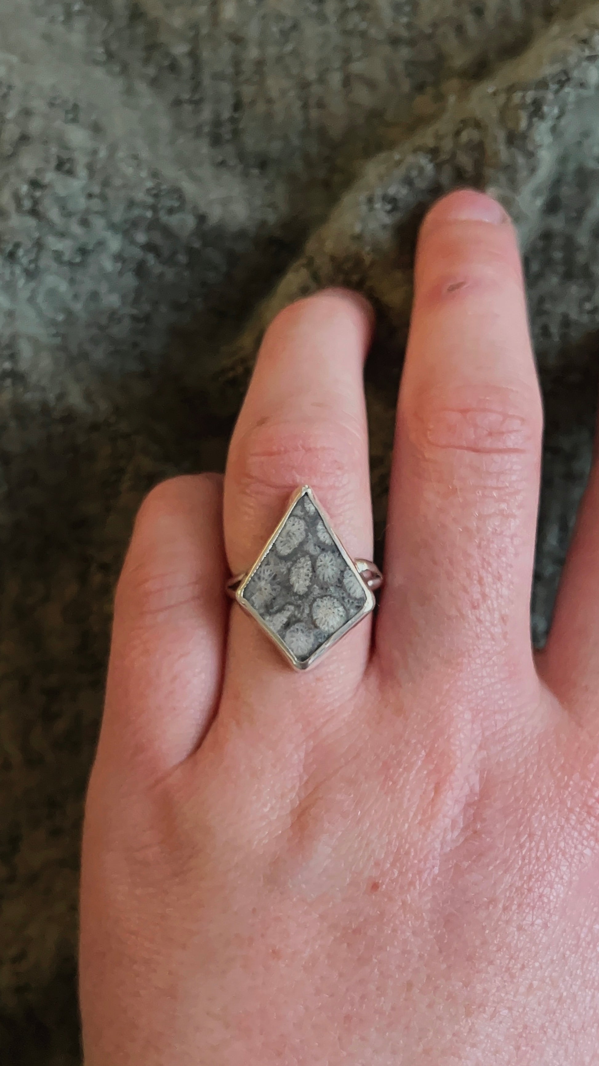 size S fossil coral ring - kite shaped
