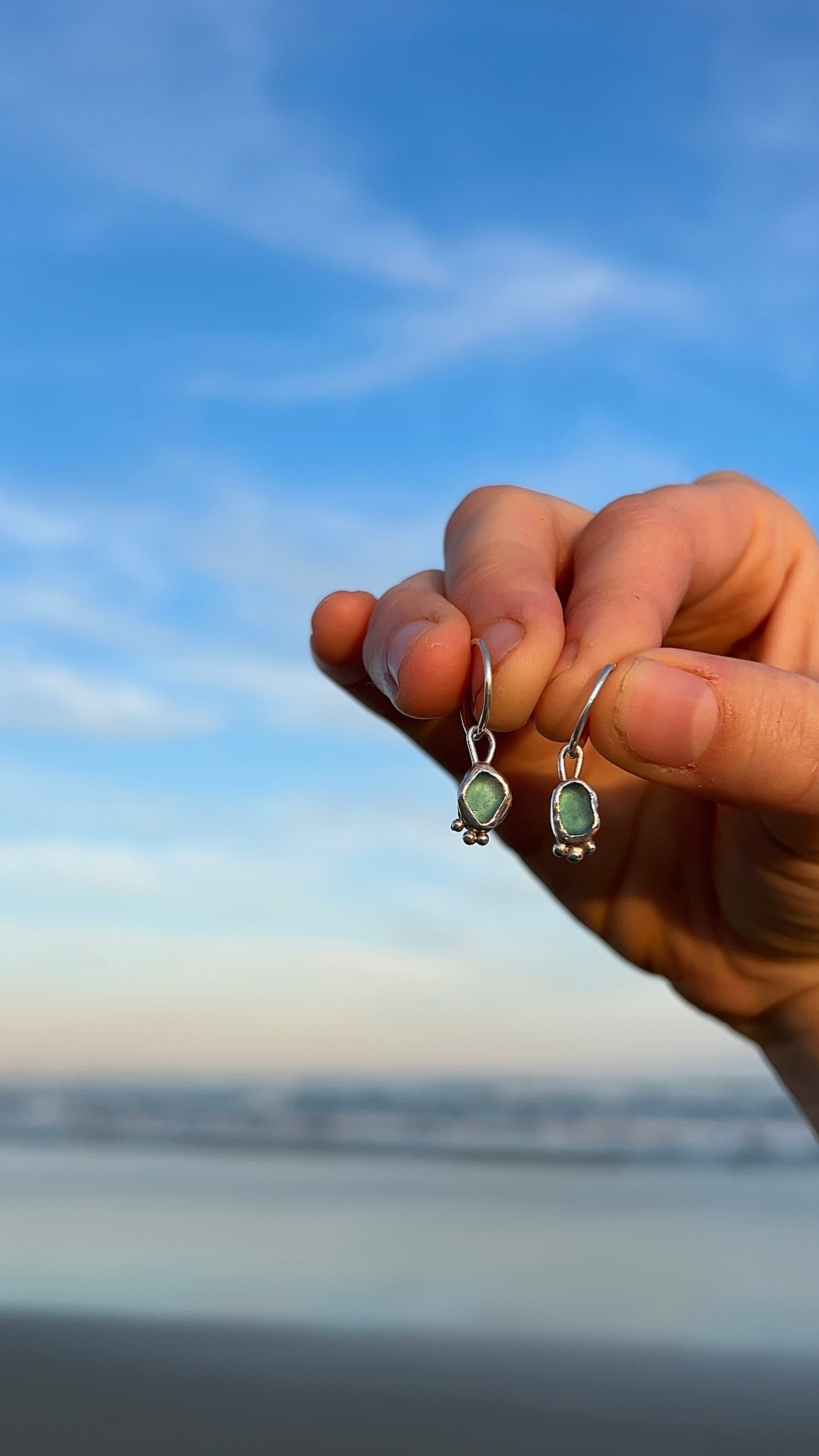 aqua seaglass hoops with accent detail