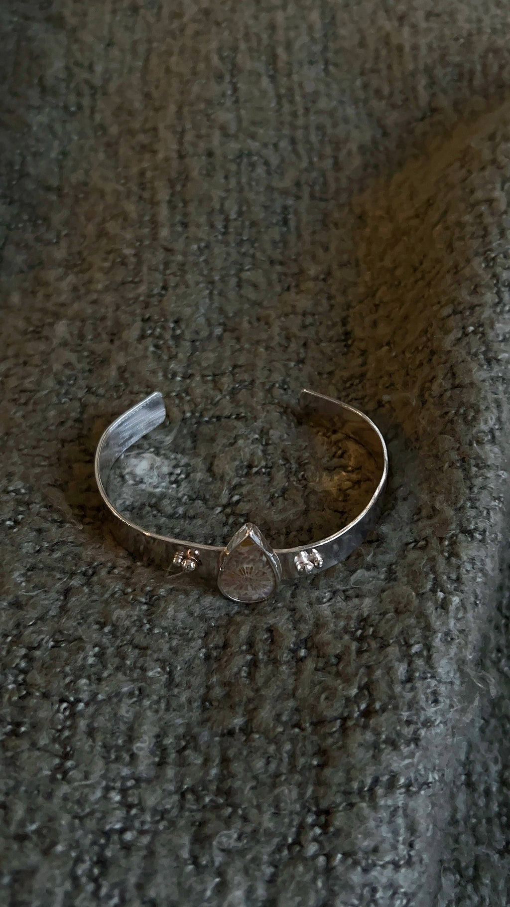 tear drop fossil coral double accent thick band cuff bracelet