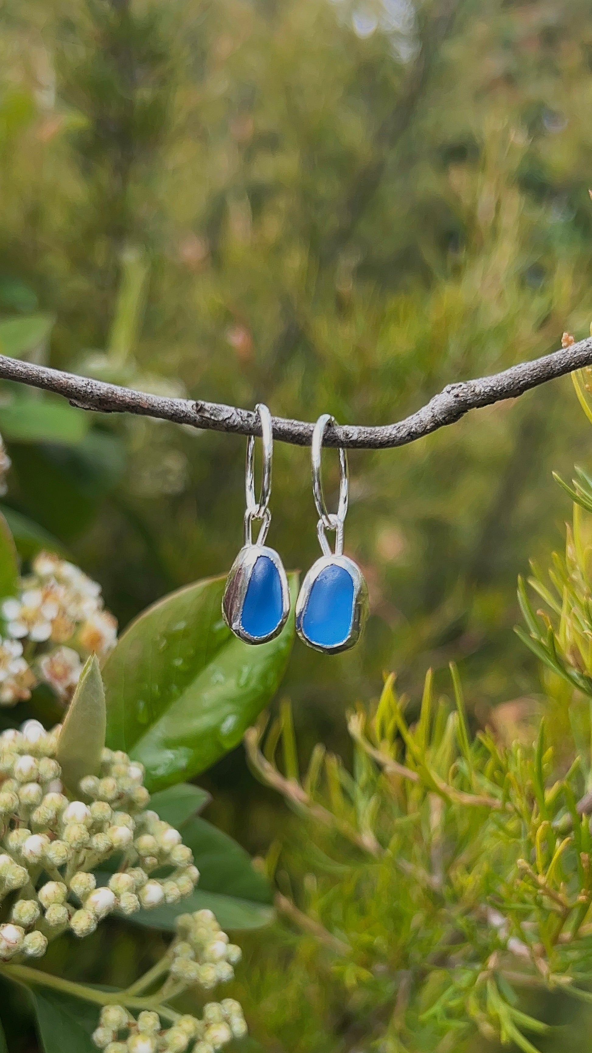 blue seaglass hoops