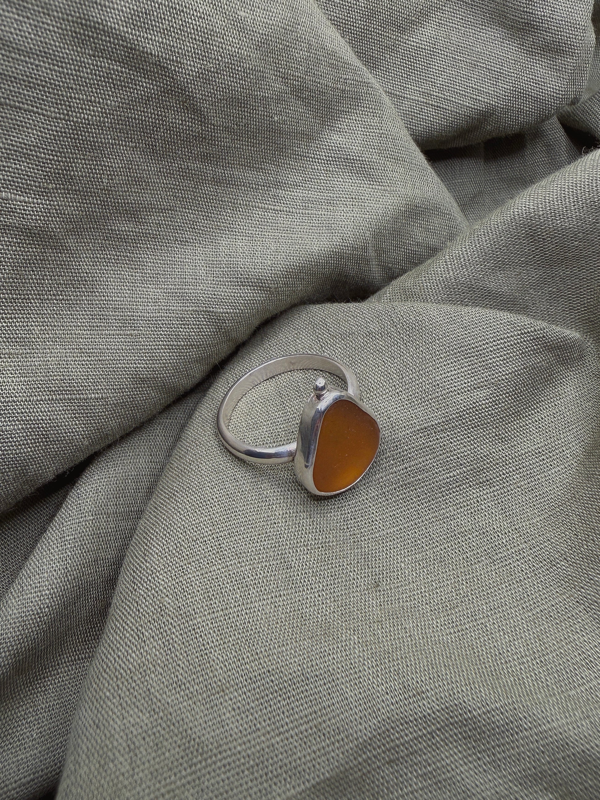 amber seaglass ring size S (US 9.5)