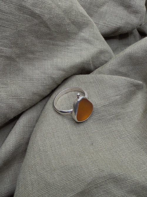amber seaglass ring size S (US 9.5)