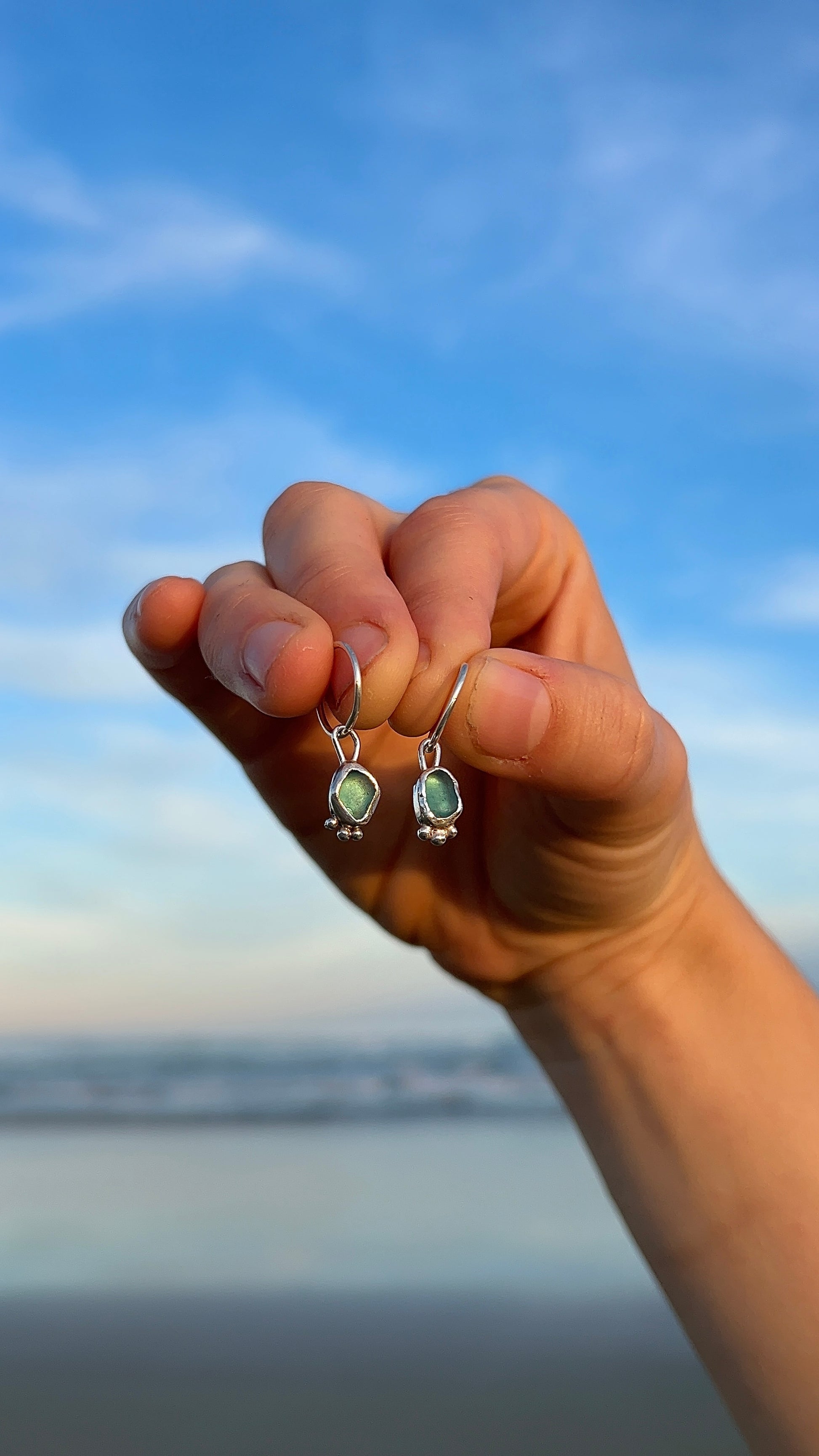 aqua seaglass hoops with accent detail