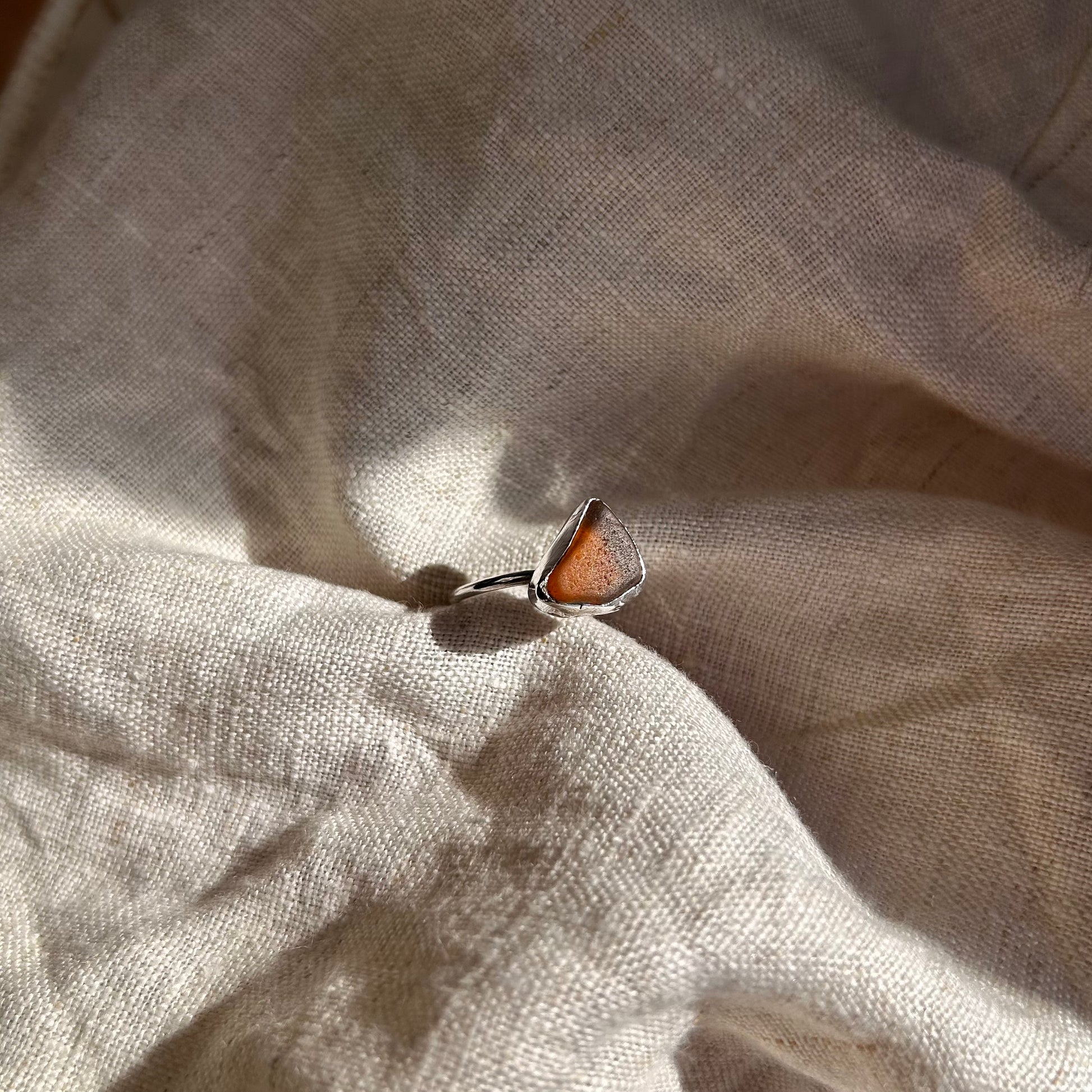burnt umber seaglass ring (AU/UK size S)