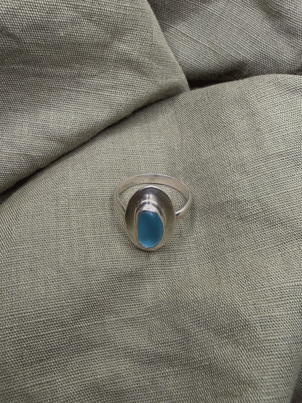 blue seaglass ring size P (US 8)