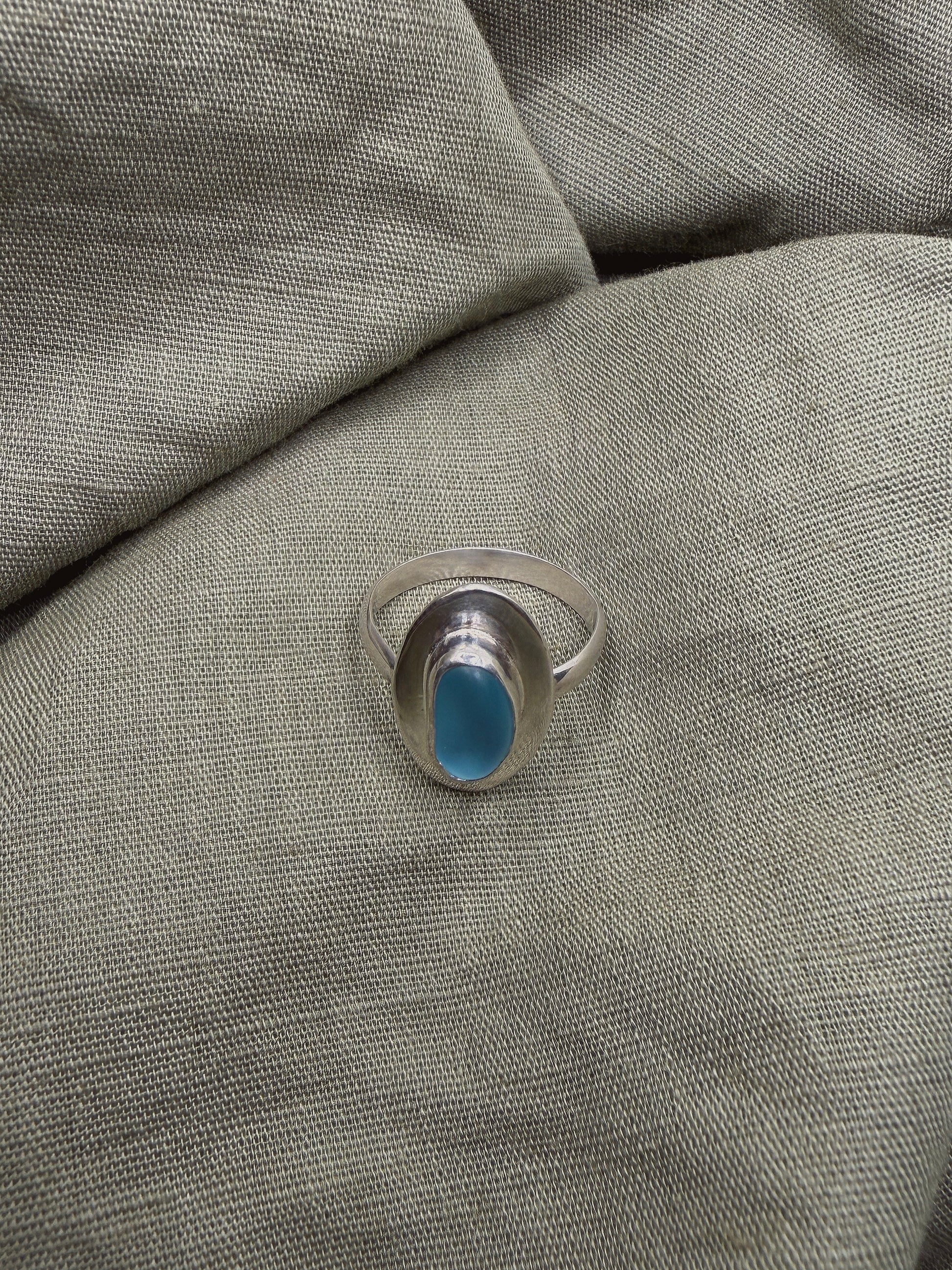 blue seaglass ring size P (US 8)