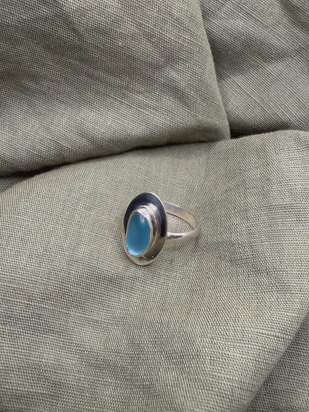 blue seaglass ring size P (US 8)