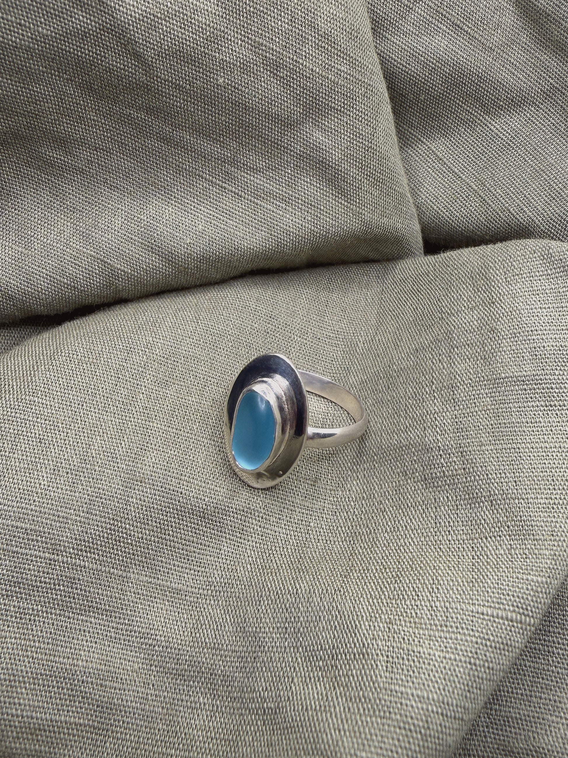 blue seaglass ring size P (US 8)