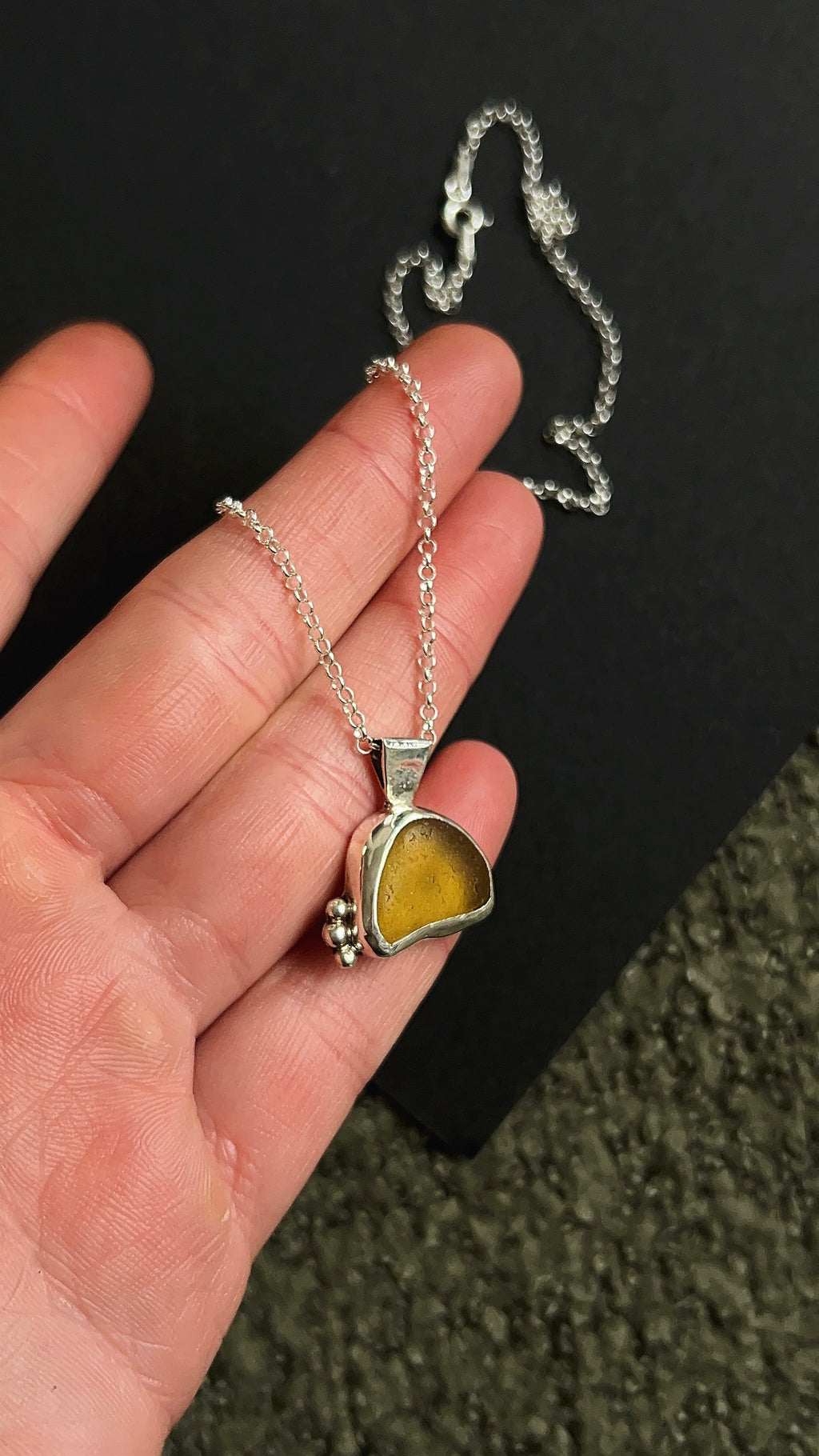 yellow seaglass pendant necklace
