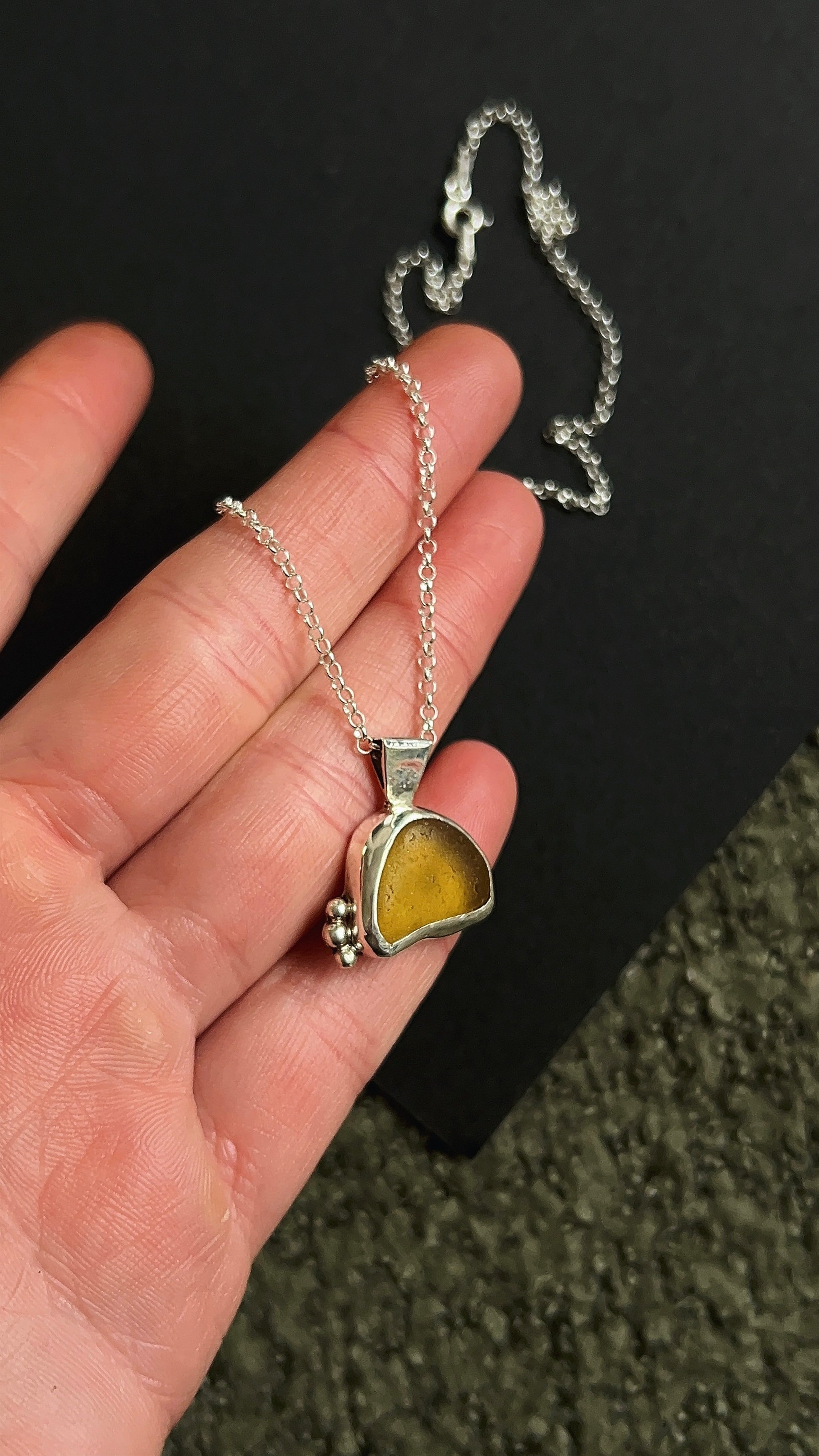 yellow seaglass pendant necklace