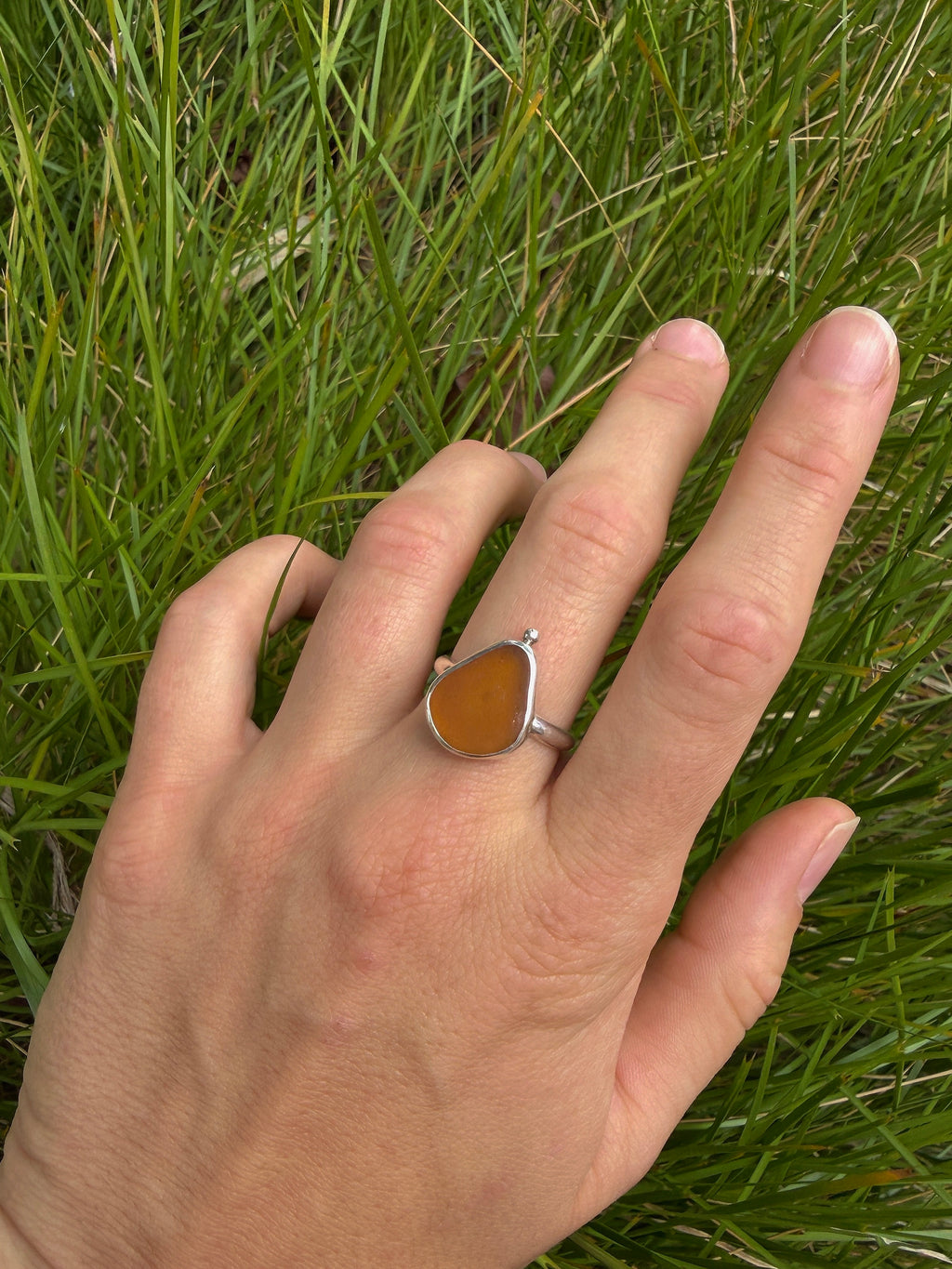 amber seaglass ring size S (US 9.5)