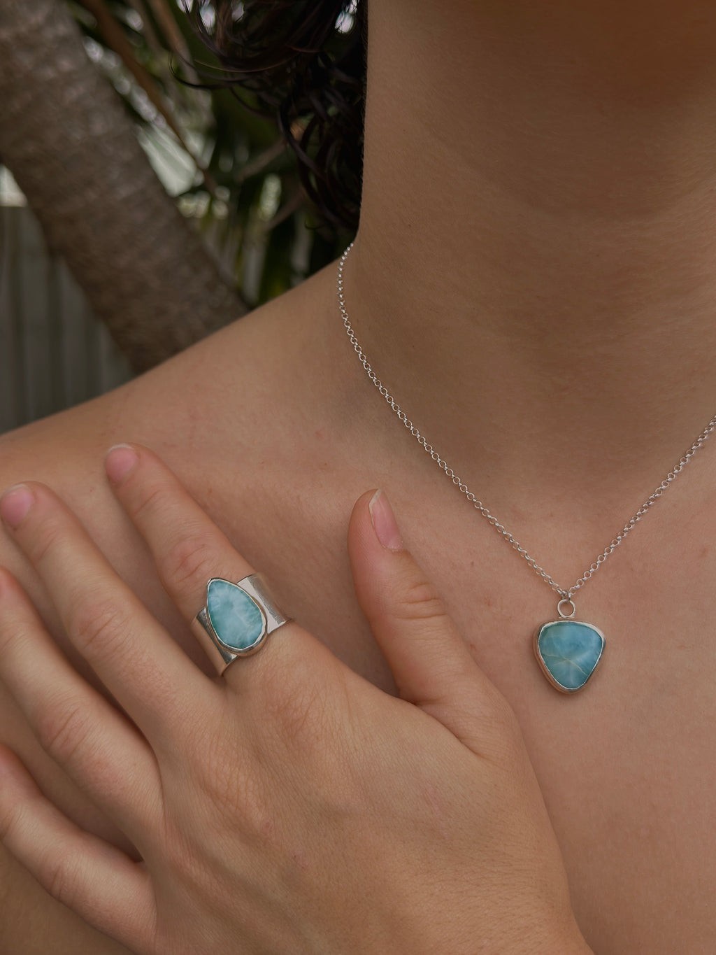 natural larimar ring (adjustable large size - U to Z)