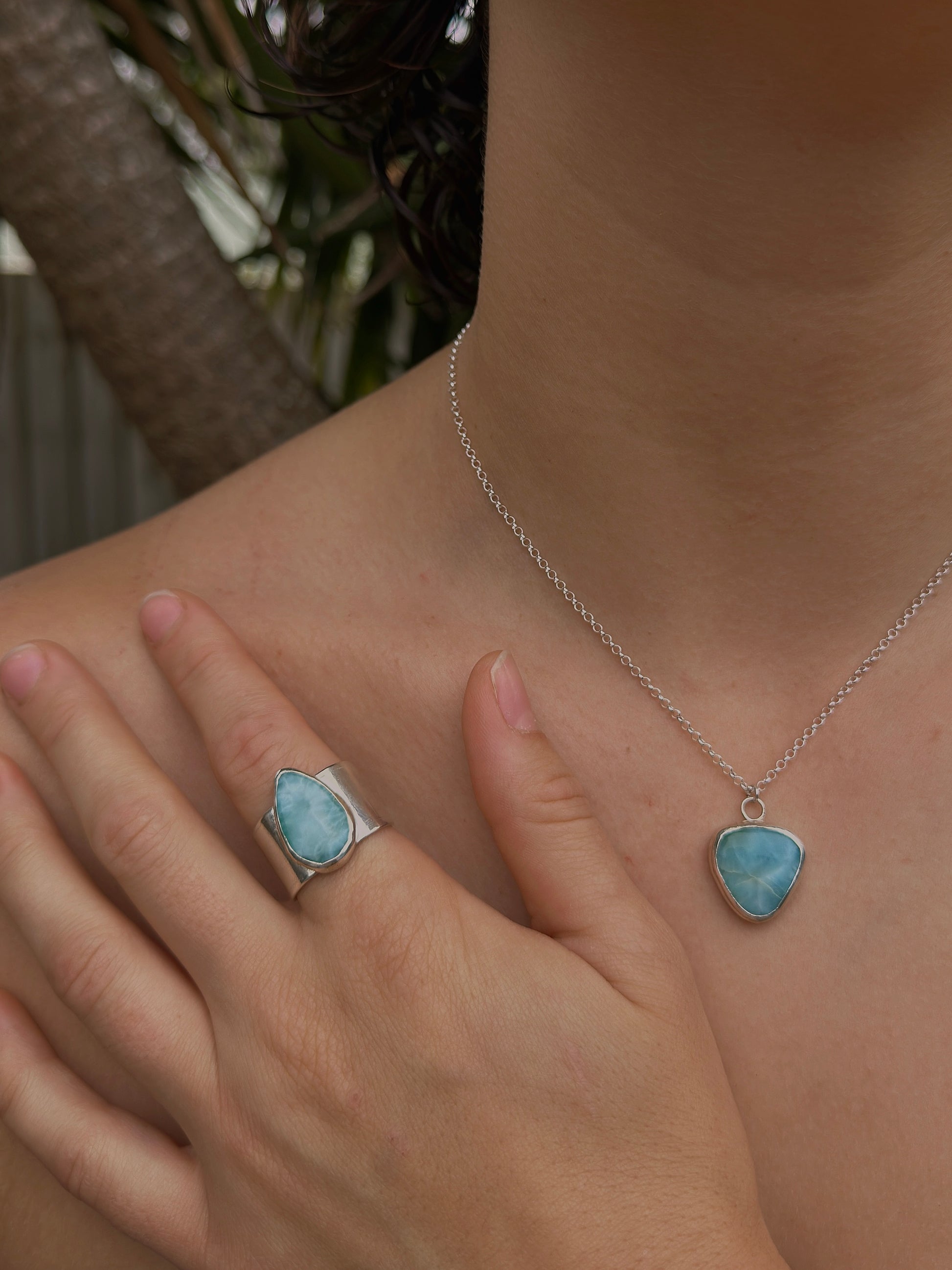 natural larimar ring (adjustable large size - U to Z)