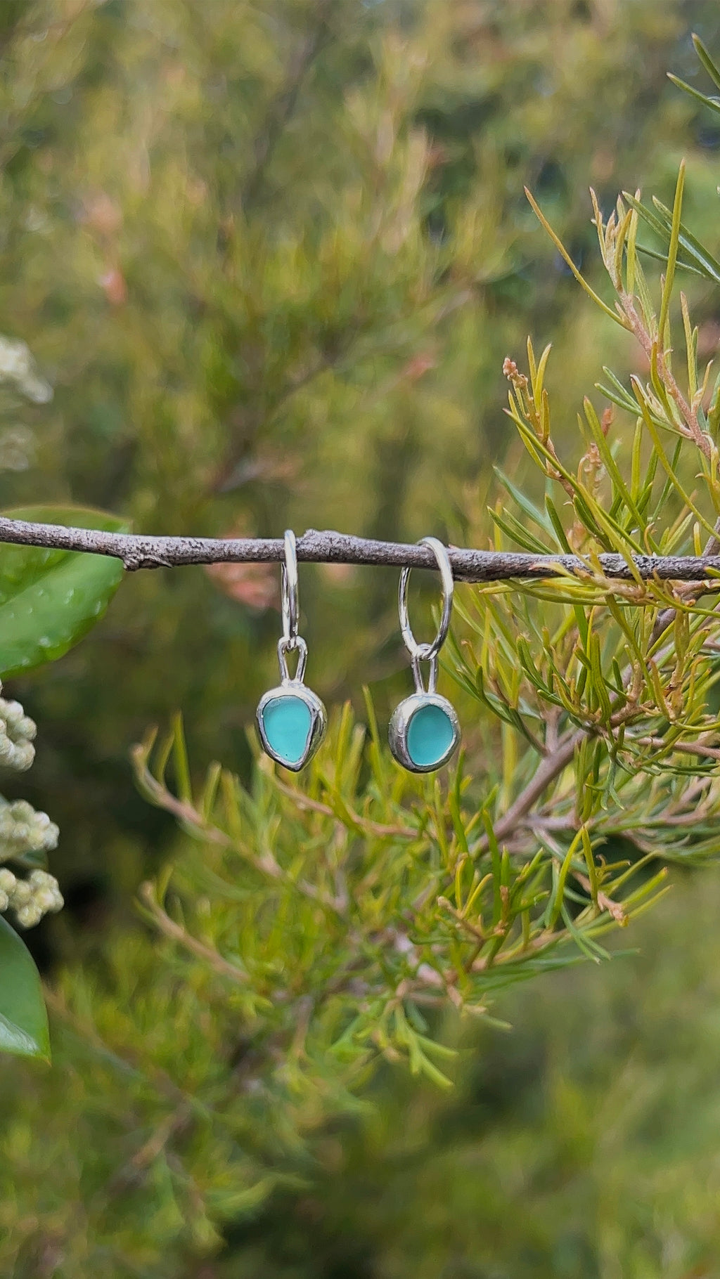 aqua seaglass hoops