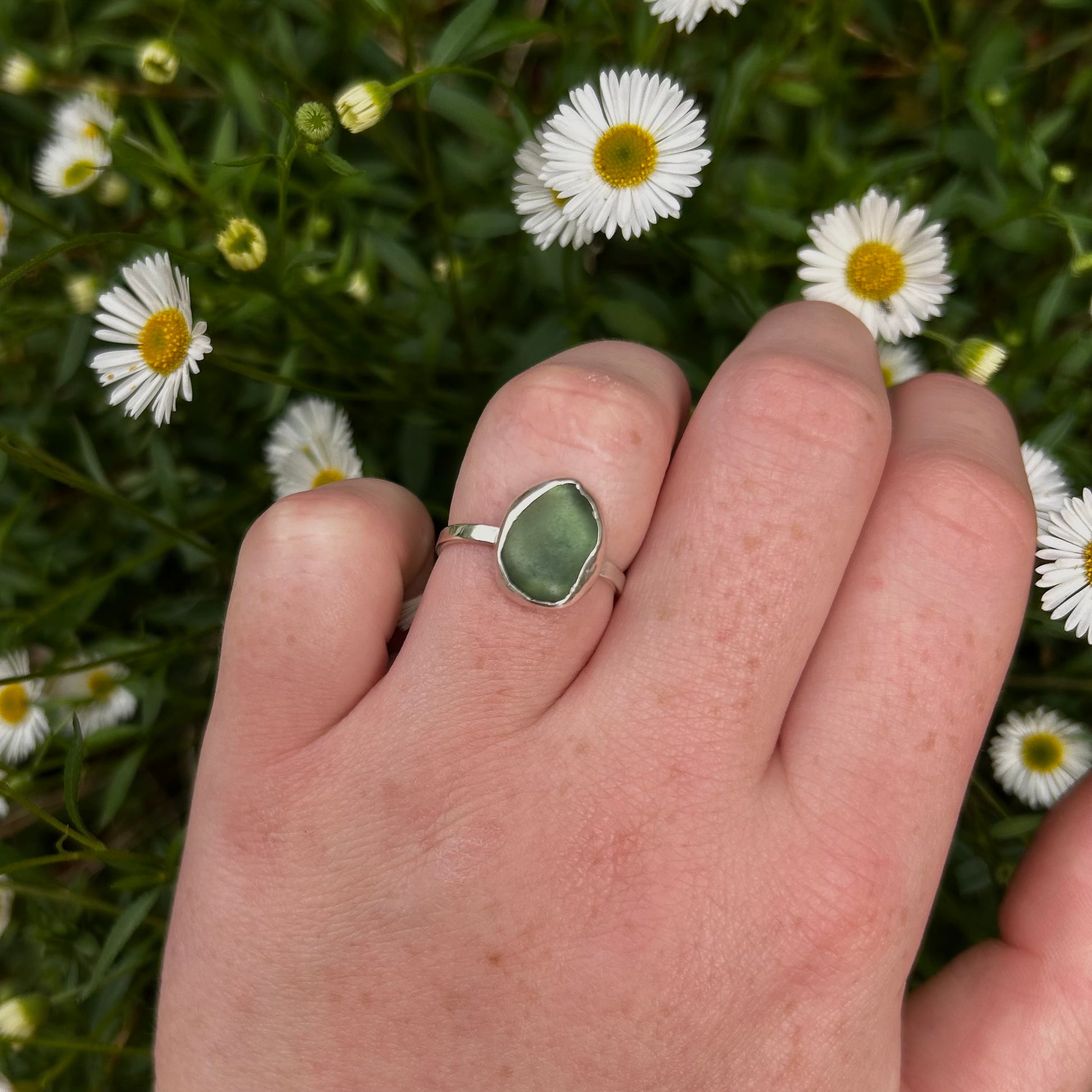 viridescent green seaglass ring (adjustable)