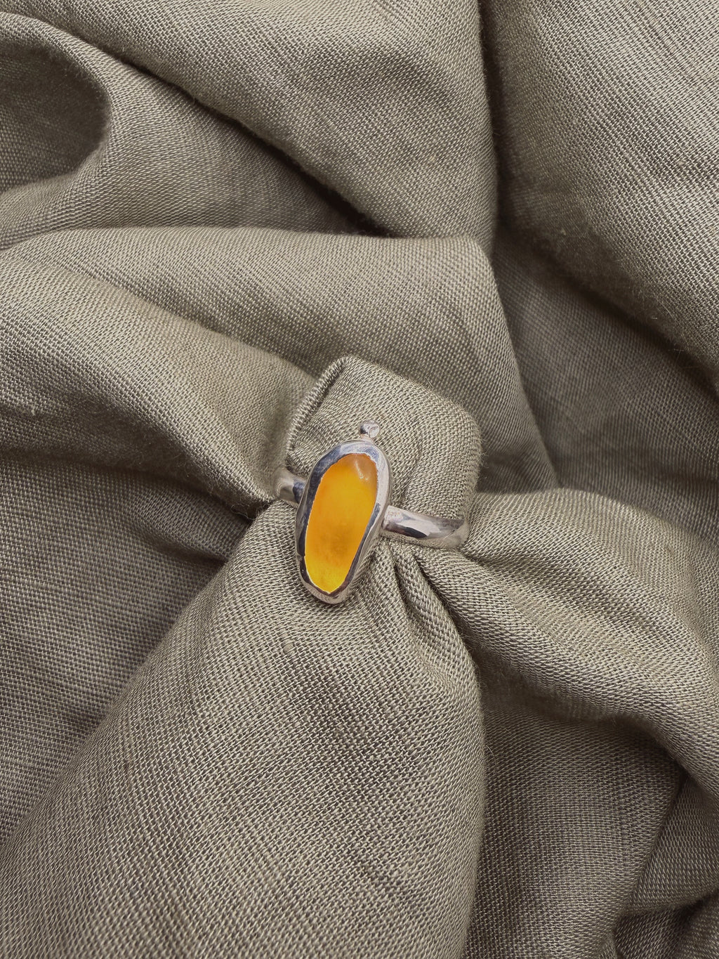 warm yellow seaglass ring size S (US 9.5)