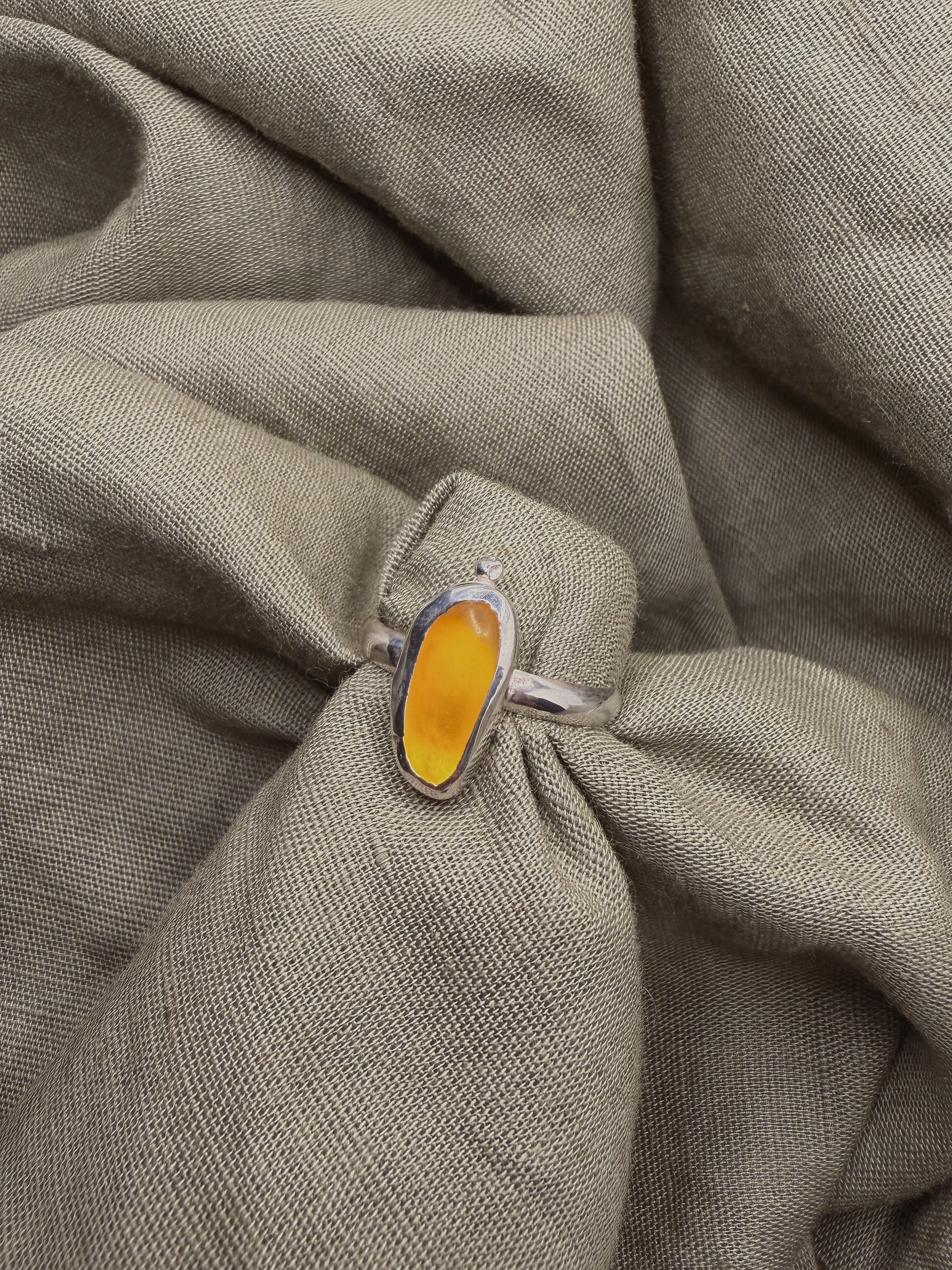 warm yellow seaglass ring size S (US 9.5)