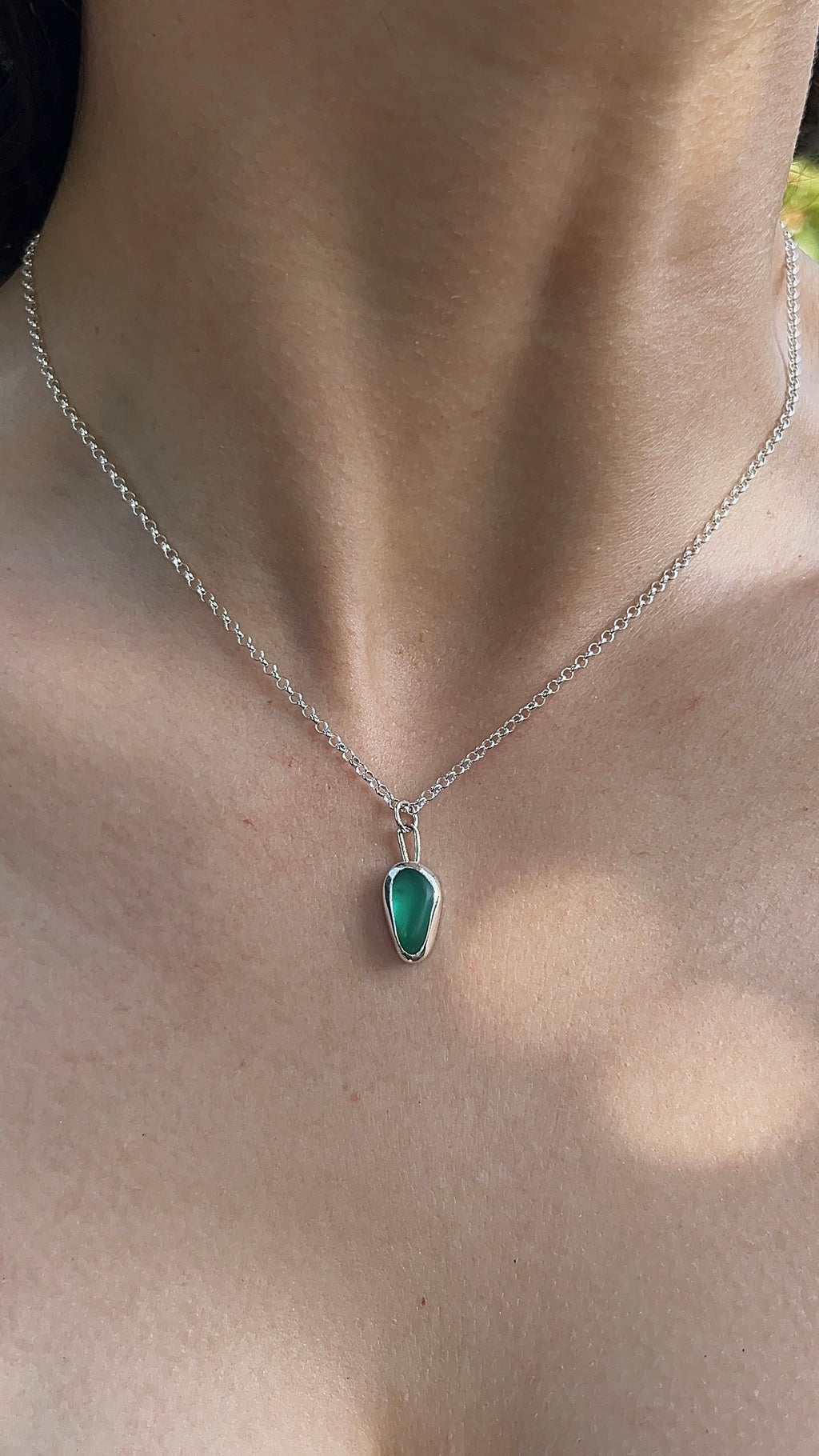 teal blue seaglass necklace