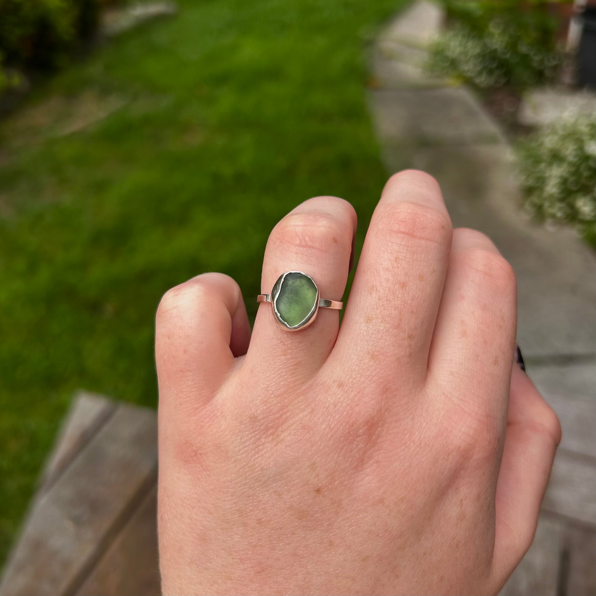 viridescent green seaglass ring (adjustable)
