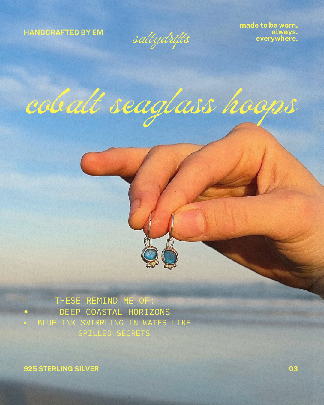 cobalt blue seaglass hoops with accent detail