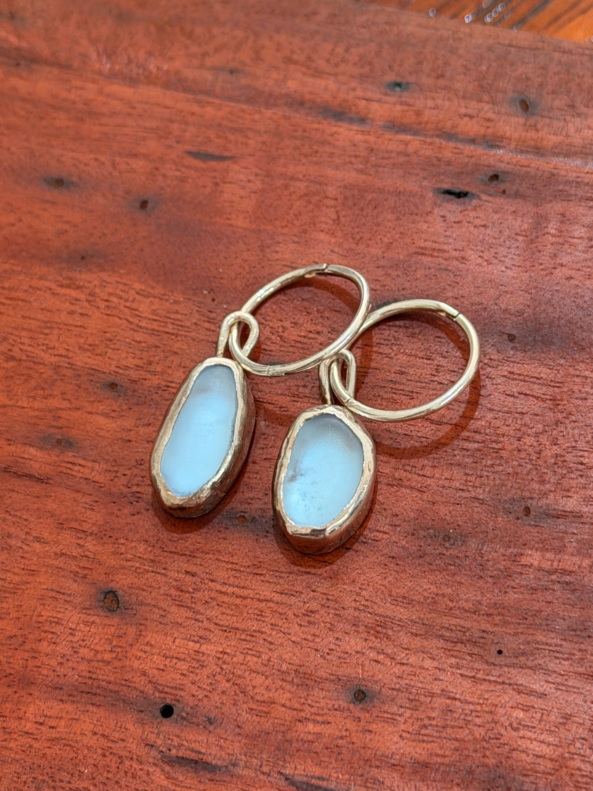 light blue seaglass hoops