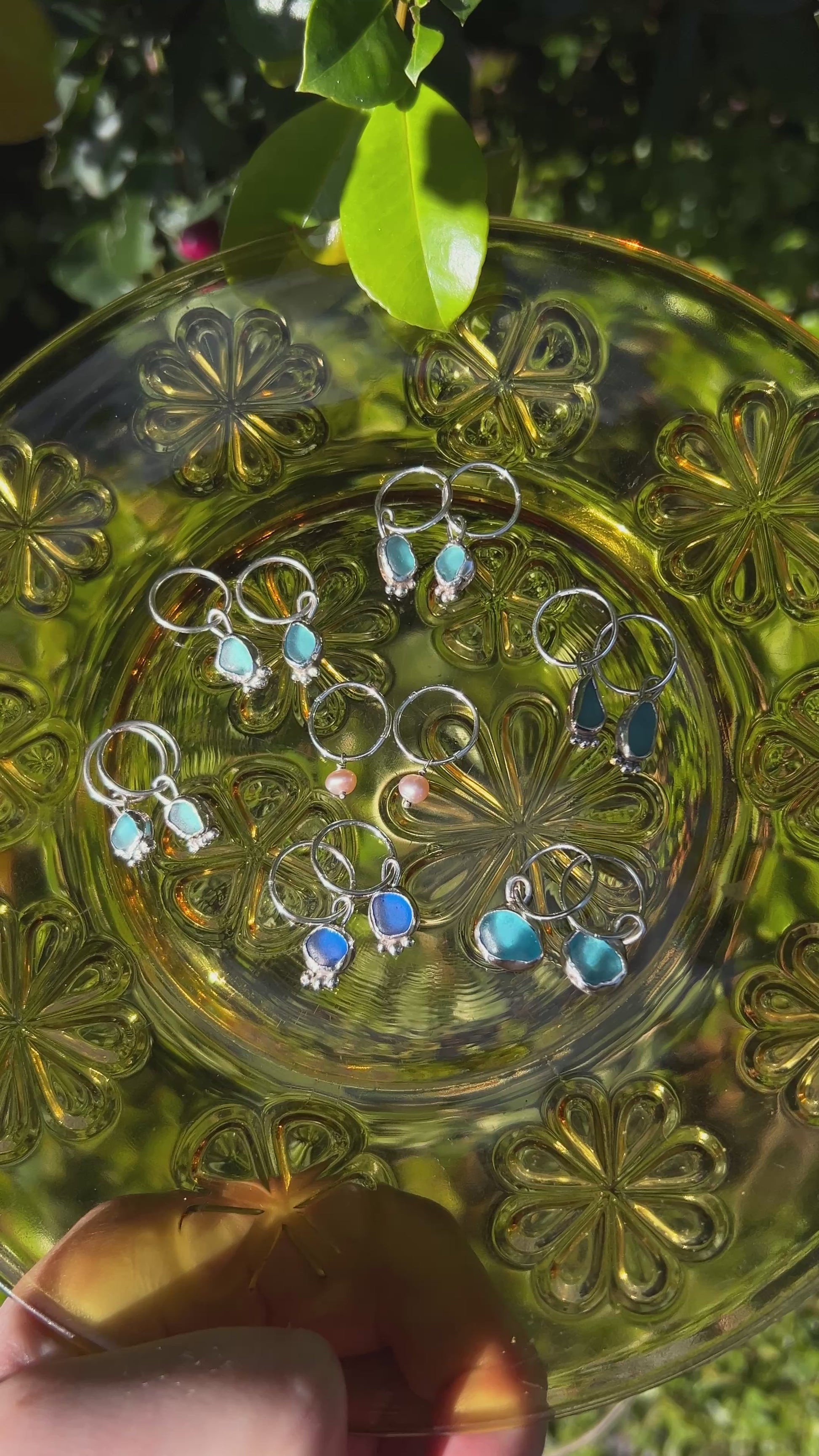 aqua blue seaglass hoops with accent detail