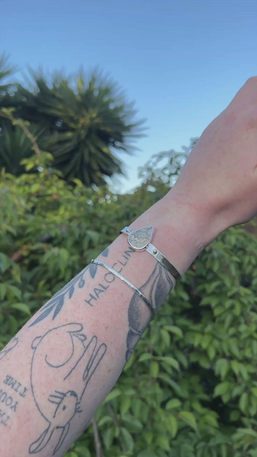 accent ball tear drop fossil coral bracelet cuff