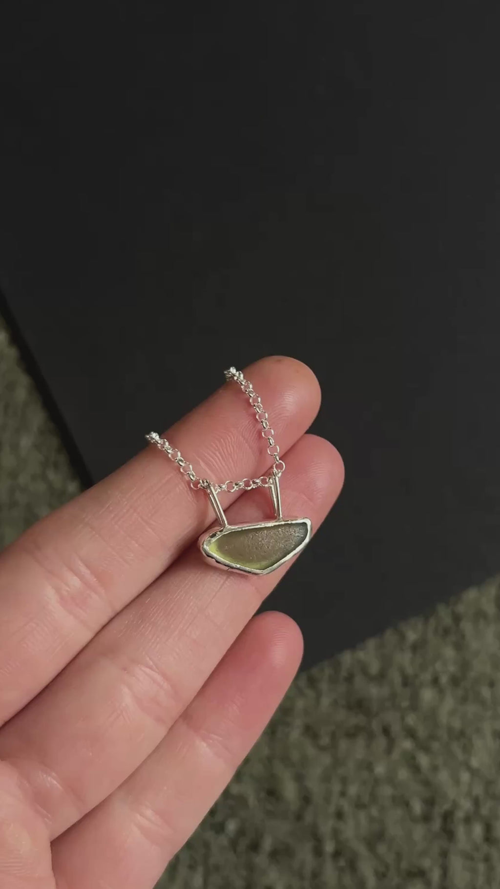 long green seaglass pendant necklace