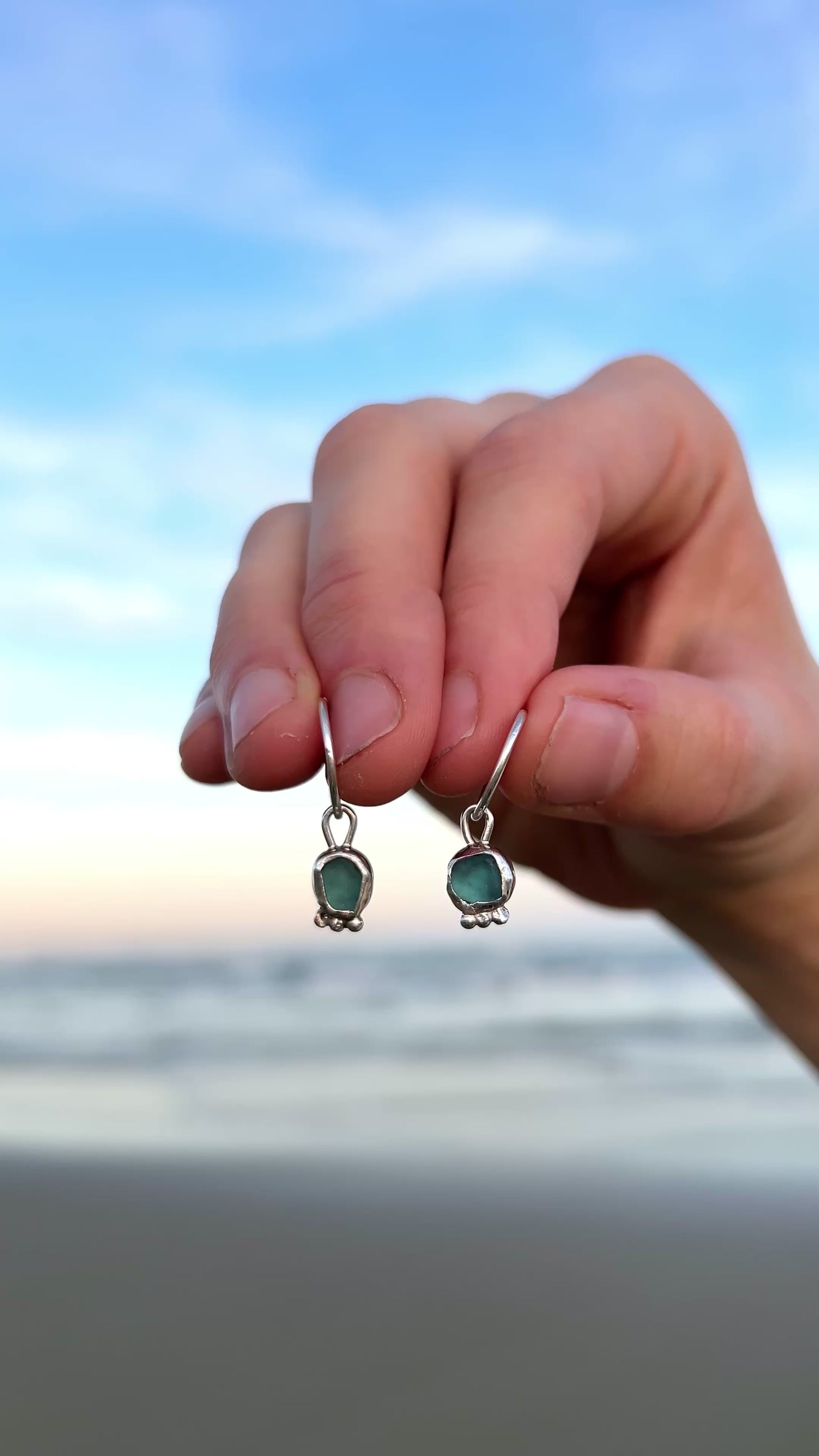 aqua seaglass hoops with accent detail