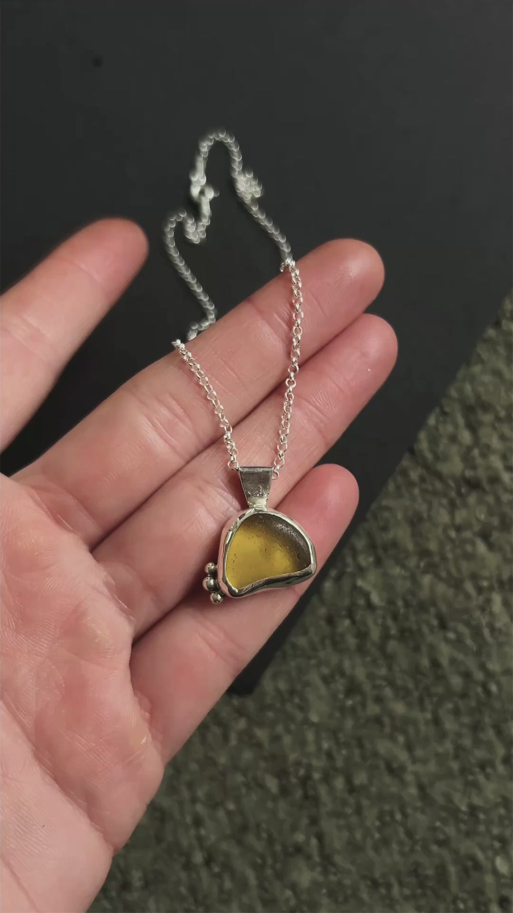 yellow seaglass pendant necklace